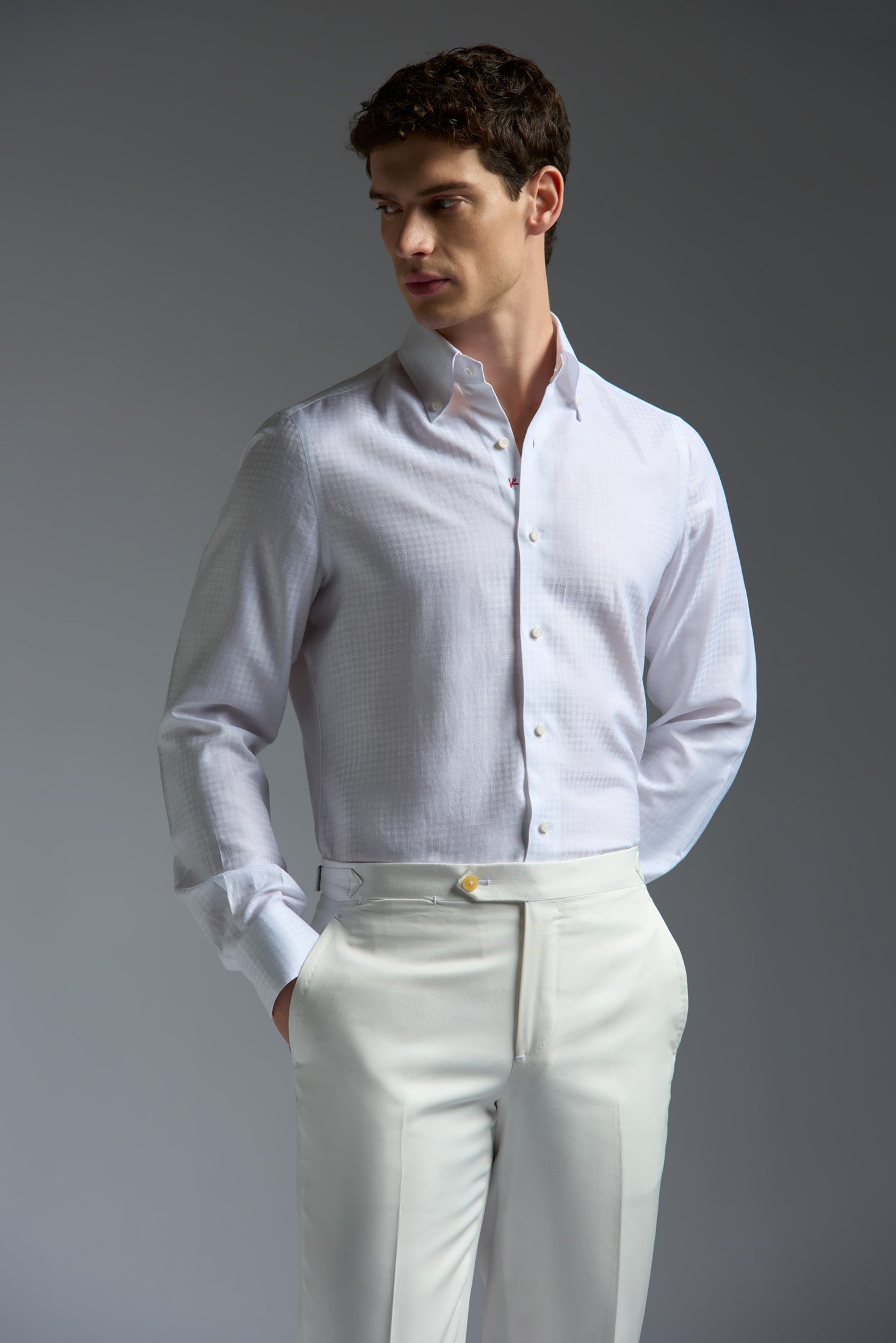 isaia dress shirt Isaia Men's Solid White Cotton Dress Shirt